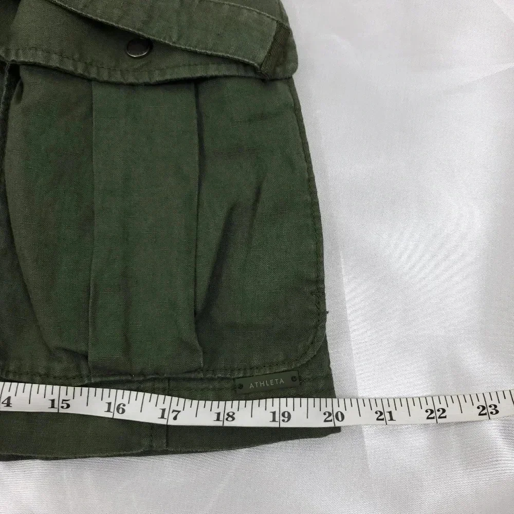 Athleta Wanderabout 100% linen olive green utility tunic vest xs zip-up top xs